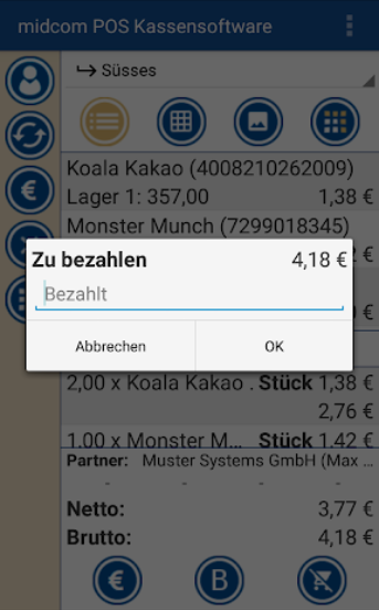 Vertriebsparty.App Bezahlen Bar oder per Debit Karte - IBAN Auslesen und Lastschrift erzeugen